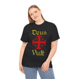 Deus Vult Unisex T Shirt Medieval Crusader Cross Graphic Tee Warrior Knight Inspired Vintage Christian Symbol Heavy Cotton Streetwear