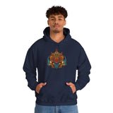 Balinese Barong Mask Unisex Hoodie Heavy Blend Pullover Sweatshirt Tribal Cultural Warrior Spirit Inspired Mythical Festival Graphic Streetwear