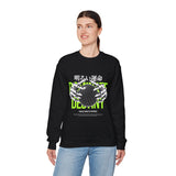 Destiny Fearless Pursuit of Happiness Unisex Heavy Blend Crewneck Sweatshirt Gothic Skeleton Hands Globe Graphic Streetwear Bold Motivational Pullover