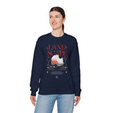 Landscape Unisex Heavy Blend Crewneck Sweatshirt Graphic Pullover Black Nature Inspired Abstract Mountain Outdoor Adventure Modern Streetwear Artistic Creative Fashion Outfit