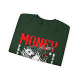 Money Motivation Hustler Mindset Graphic Print Unisex Heavy Blend Crewneck Sweatshirt Streetwear Ambition Pullover