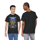 Eye Of Eternity Unisex Heavy Cotton Tee Ancient Egyptian Owl Pharaoh Gold And Blue Cosmic Streetwear Tee For Spiritual Strength And Timeless Power