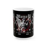 Money Bright Ceramic Mug Angel Statue Graphic Gothic Streetwear Red Neon Aesthetic Coffee Tea Cup Artistic Ambition Design