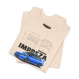 Blue Rally Inspired Performance Sedan Artwork Unisex Heavy Cotton Tee High Speed Streetwear Graphic Shirt For Car Enthusiasts And Automotive Art Lovers