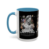 Sadness Statue Accent Coffee Mug 11oz 15oz Two Tone Ceramic Gothic Art Cup with Butterfly and Flame Design