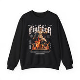 Fighter Resilience Victorious Flame Statue Graphic Unisex Heavy Blend Crewneck Sweatshirt Motivation Streetwear Pullover