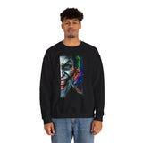 Dark Villain Jocker Split Insanity Unisex Sweatshirt Bold Gothic Streetwear Dark Psychological Art Design Cozy Heavy Blend Pullover for Visionaries and Fearless Creators