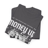 Money Up In Flames Unisex Heavy Cotton Tee Graphic T Shirt Black Streetwear Bold Money Graphic Fire Design Hustler Entrepreneur Alpha Mindset Wealth Fashion