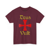 Deus Vult Unisex T Shirt Medieval Crusader Cross Graphic Tee Warrior Knight Inspired Vintage Christian Symbol Heavy Cotton Streetwear