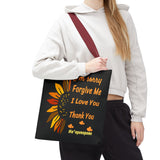Sunflower Ho'oponopono Tote Bag Hawaiian Healing Prayer Design Spiritual Positivity Canvas Bag Mindfulness Reusable Durable Eco Friendly Shopping Tote