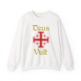 Unisex Deus Vult Crewneck Sweatshirt Medieval Crusader Cross Heavy Blend Fleece Pullover Warrior Knight Inspired Vintage Christian Symbol Streetwear