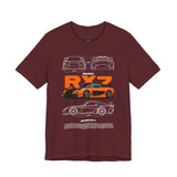Orange Retro JDM Inspired Sports Coupe Blueprint Unisex Heavy Cotton Tee Street Racing Art Shirt for Car Lovers Daily Wear