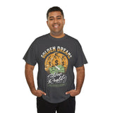 Golden Dreams Silver Reality Money Graphic Unisex Heavy Cotton Tee Bold Hustler Cash Bag Dollar Streetwear Motivational T Shirt