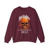 Wildfire Skull Flames Unisex Heavy Blend Crewneck Sweatshirt Gothic Inferno Graphic Bold Streetwear Motivational Statement Pullover