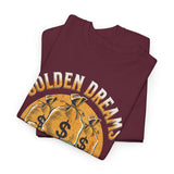 Golden Dreams Silver Reality Money Graphic Unisex Heavy Cotton Tee Bold Hustler Cash Bag Dollar Streetwear Motivational T Shirt