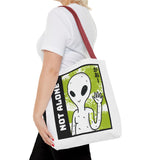 Not Alone Alien Tote Bag Sci Fi Extraterrestrial UFO Design Canvas Bag Space Lover Reusable Eco Friendly Durable Shopping Travel Lifestyle Tote