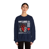 Heart Flower Graphic Unisex Heavy Blend Crewneck Sweatshirt Comfortable Streetwear Pullover Bold Red and Black Floral Heart Design Symbol of Love Strength and Vitality Perfect Gift for Friends Birthdays Cozy Days and Everyday Wear