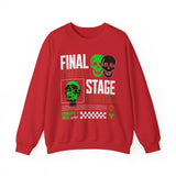 Final Stage Unisex Heavy Blend Crewneck Sweatshirt Graphic Pullover Black Skull Neon Green Streetwear Futuristic Cyberpunk Bold Artistic Fashion Outfit