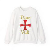 Unisex Deus Vult Crewneck Sweatshirt Medieval Crusader Cross Heavy Blend Fleece Pullover Warrior Knight Inspired Vintage Christian Symbol Streetwear