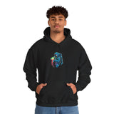 Galactic Dream Astronaut Neon Art Unisex Heavy Blend Hooded Sweatshirt Futuristic Space Graphic Streetwear Hoodie Vibrant Cosmic Design Soft Fleece Comfortable Everyday Wear Perfect Gift for Sci Fi Lovers and Creative Dreamers