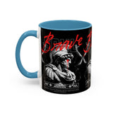 Brave Soul Warrior Accent Coffee Mug 11oz 15oz Black Ceramic Two Tone Cup Bold Statue Design with Red Script Gift for Coffee Lovers