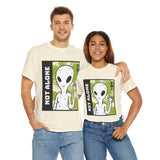 Unisex Not Alone Alien T Shirt Cartoon UFO Graphic Tee Extraterrestrial Sci Fi Space Themed Paranormal Conspiracy Inspired Streetwear Top