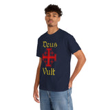 Deus Vult Unisex T Shirt Medieval Crusader Cross Graphic Tee Warrior Knight Inspired Vintage Christian Symbol Heavy Cotton Streetwear