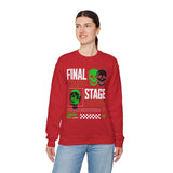 Final Stage Unisex Heavy Blend Crewneck Sweatshirt Graphic Pullover Black Skull Neon Green Streetwear Futuristic Cyberpunk Bold Artistic Fashion Outfit