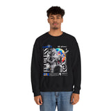 Fearless Memory Unisex Heavy Blend Crewneck Sweatshirt Graphic Pullover Black Astronaut Space Warrior Futuristic Sci Fi Bold Streetwear Artistic Fashion Outfit