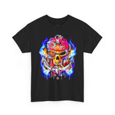 Flaming Pirate Skull Unisex Heavy Cotton Tee Bold Nautical Skull Streetwear T Shirt Fiery Gothic Rebellion Design Perfect For Bikers Gamers Artists And Metal Lovers