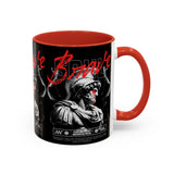 Brave Soul Warrior Accent Coffee Mug 11oz 15oz Black Ceramic Two Tone Cup Bold Statue Design with Red Script Gift for Coffee Lovers