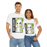 Unisex Not Alone Alien T Shirt Cartoon UFO Graphic Tee Extraterrestrial Sci Fi Space Themed Paranormal Conspiracy Inspired Streetwear Top
