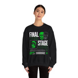 Final Stage Unisex Heavy Blend Crewneck Sweatshirt Graphic Pullover Black Skull Neon Green Streetwear Futuristic Cyberpunk Bold Artistic Fashion Outfit