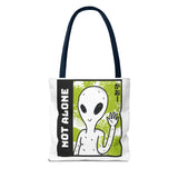 Not Alone Alien Tote Bag Sci Fi Extraterrestrial UFO Design Canvas Bag Space Lover Reusable Eco Friendly Durable Shopping Travel Lifestyle Tote
