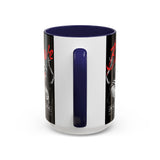 Brave Soul Warrior Accent Coffee Mug 11oz 15oz Black Ceramic Two Tone Cup Bold Statue Design with Red Script Gift for Coffee Lovers