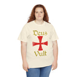 Unisex Deus Vult T Shirt Medieval Crusader Cross Graphic Tee Warrior Knight Inspired Vintage Christian Symbol Heavy Cotton Streetwear