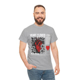 Heart Flower Graphic Unisex Heavy Cotton Tee Comfortable Streetwear T Shirt Bold Red and Black Floral Heart Design Symbol of Love Strength and Vitality Perfect Gift for Friends Birthdays and Casual Everyday Wear