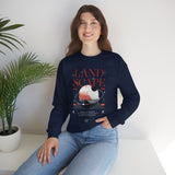 Landscape Unisex Heavy Blend Crewneck Sweatshirt Graphic Pullover Black Nature Inspired Abstract Mountain Outdoor Adventure Modern Streetwear Artistic Creative Fashion Outfit