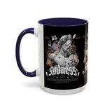 Sadness Statue Accent Coffee Mug 11oz 15oz Two Tone Ceramic Gothic Art Cup with Butterfly and Flame Design