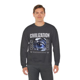 Civilization Eye Of Memory Graphic Unisex Heavy Blend Crewneck Sweatshirt Futuristic Visionary Streetwear Abstract Blue Eye Pullover