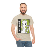 Unisex Not Alone Alien T Shirt Cartoon UFO Graphic Tee Extraterrestrial Sci Fi Space Themed Paranormal Conspiracy Inspired Streetwear Top