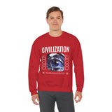 Civilization Eye Of Memory Graphic Unisex Heavy Blend Crewneck Sweatshirt Futuristic Visionary Streetwear Abstract Blue Eye Pullover