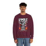 Humble Angel Statue Unisex Heavy Blend Crewneck Sweatshirt Graphic Pullover Streetwear Fire Print Bold Motivational Urban Fashion Outfit