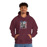 Fearless Memory Unisex Heavy Blend Hooded Sweatshirt Graphic Hoodie Black Astronaut Space Warrior Futuristic Sci Fi Bold Streetwear Artistic Fashion Outfit