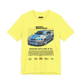 Nissan Skyline GT R R34 Inspired Illustrated JDM Racing Car Graphic T Shirt Iconic Japanese Performance Street Racing Culture Automotive Streetwear Gift For Car Enthusiasts