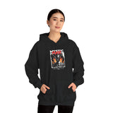 Mystic Mask Flames Graphic Unisex Heavy Blend Hoodie Hustler Streetwear Motivational Dark Mystery Bold Fire Design