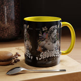 Sadness Statue Accent Coffee Mug 11oz 15oz Two Tone Ceramic Gothic Art Cup with Butterfly and Flame Design