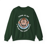 Smiling Monkey Cartoon Good Luck Unisex Sweatshirt Funny Cute Graphic Pullover Positive Vibes Humor Design Cozy Warm Casual Wear Gift For Friends Family