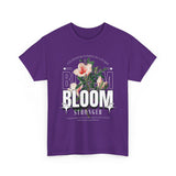 Unisex Heavy Cotton Tee Bloom Stronger Floral Graphic Black T Shirt Motivational Nature Inspired Aesthetic Streetwear Fashion Outfit