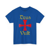 Deus Vult Unisex T Shirt Medieval Crusader Cross Graphic Tee Warrior Knight Inspired Vintage Christian Symbol Heavy Cotton Streetwear